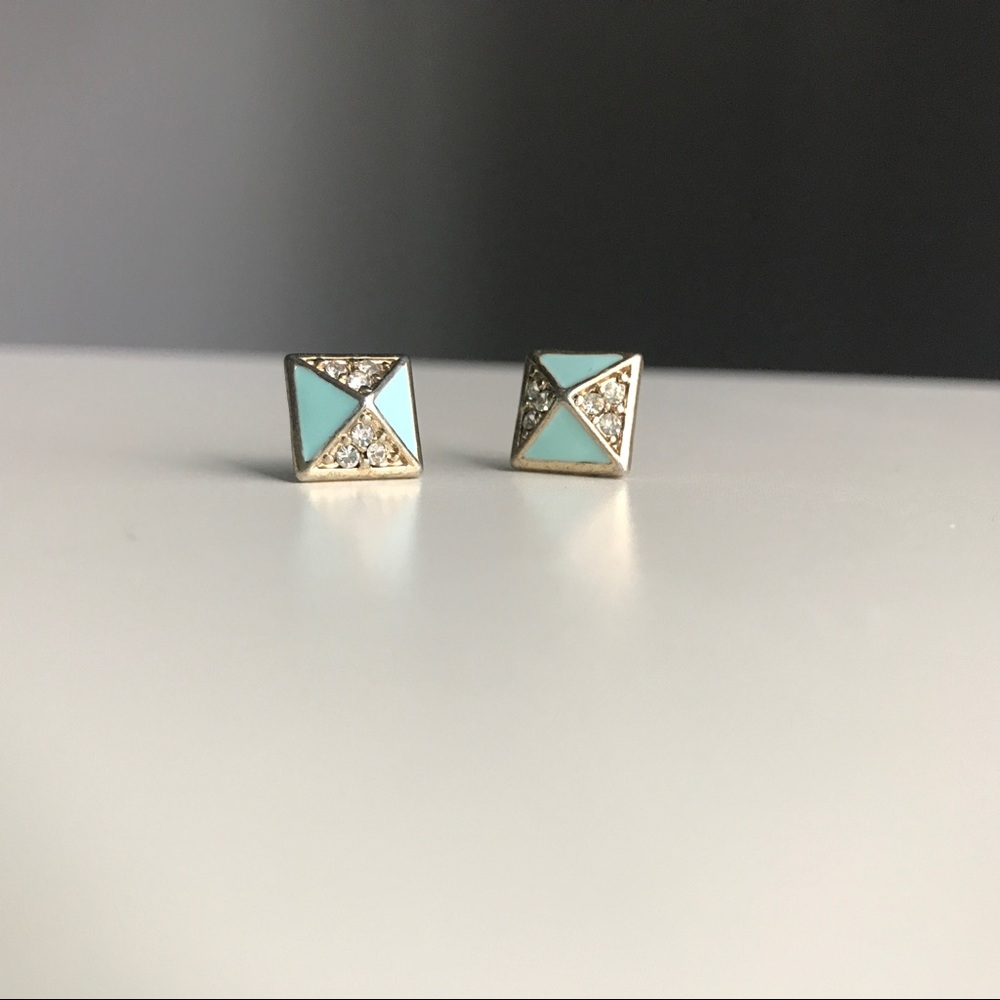 Aqua and rhinestone stud earrings